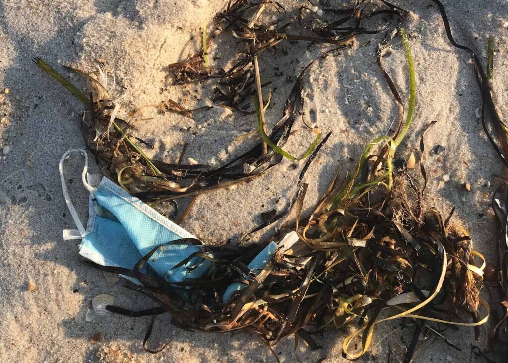 Personal protective equipment on a beach