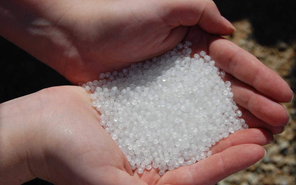 A handful of plastic pellets, also known as nurdles