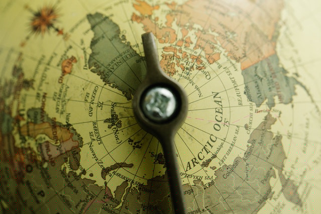 Close up of the Arctic Circle on a globe
