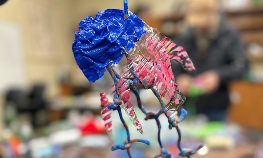 A jellyfish ornament made from marine debris collected off the coast of Sitka, Alaska